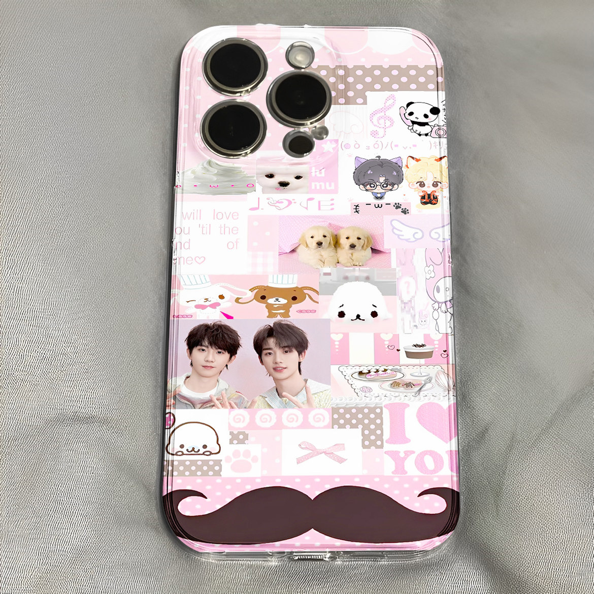 祺鑫马嘉祺丁程鑫古早胡子拼贴粉嫩手机壳适用于iPhone苹果17小米17opporeno15华为vivo红米荣耀