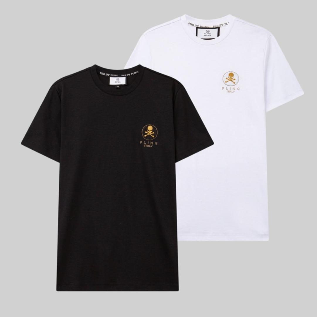 2025新款轻奢潮流PP男士半袖圆领透气榻榻米纹理刺绣字母潮牌T恤