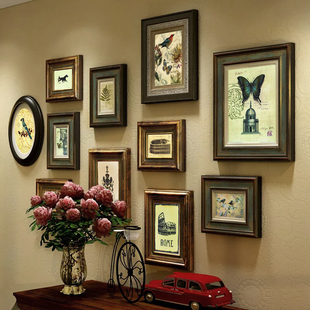 欧式 饰画挂墙沙发背景墙画框 实木照片墙相框墙餐厅客厅酒店玄关装