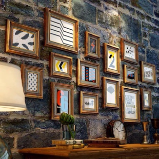 奢华相框挂墙客厅画框装 饰组合 复古相片背景墙欧式 实木照片墙美式