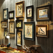 欧式 复古实木照片墙餐厅背景墙现代轻奢客厅沙发装 饰画框相框挂墙