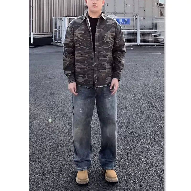 郑一穿搭 迷彩户外春季宽松百搭长袖大码男士衬衫春秋季