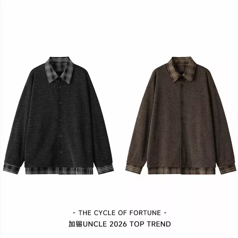 加锡大码男装假两件常规款外套拼接百搭设计感ins复古时尚,男装,针织衫/毛衣,淘宝优惠券,粉丝福利购,淘宝优惠卷