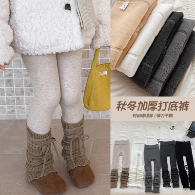 女童打底裤秋冬薄绒白色打底袜不连脚外穿加绒加厚儿童九分连裤袜