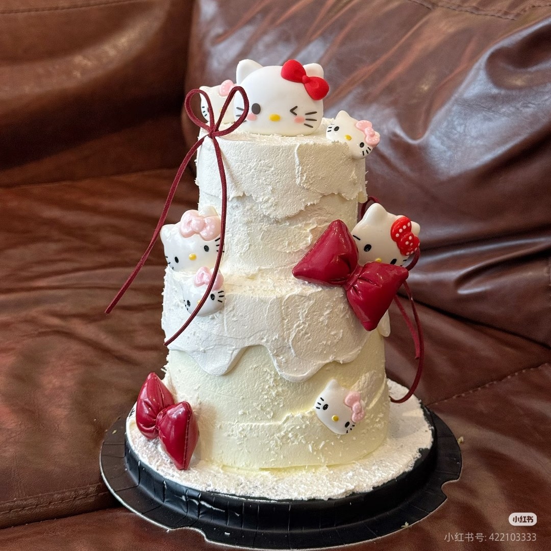 女生复古酒红蝴蝶结粉红HelloKitty生日蛋糕装饰树脂kt猫插件摆件,节庆用品/礼品,蛋糕/烘焙装饰用品,淘宝优惠券,粉丝福利购,淘宝优惠卷