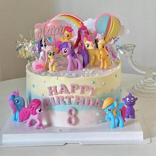 小马宝莉蛋糕装饰pony小公主女孩粉色独角兽摇摇木马烘焙插件插旗