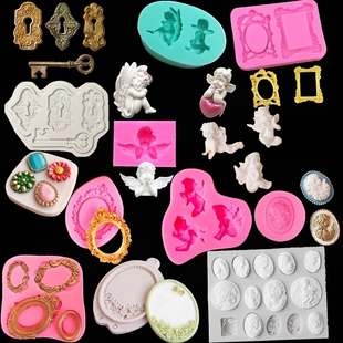 复古欧式浮雕贵妇头像小相框硅胶翻糖蛋糕烘焙模具小天使珠宝插件