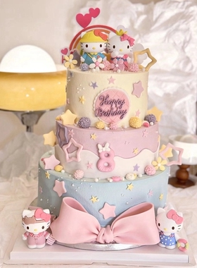 HelloKittyKT猫蛋糕装饰摆件可爱卡通小猫咪猫头蝴蝶结插件插牌