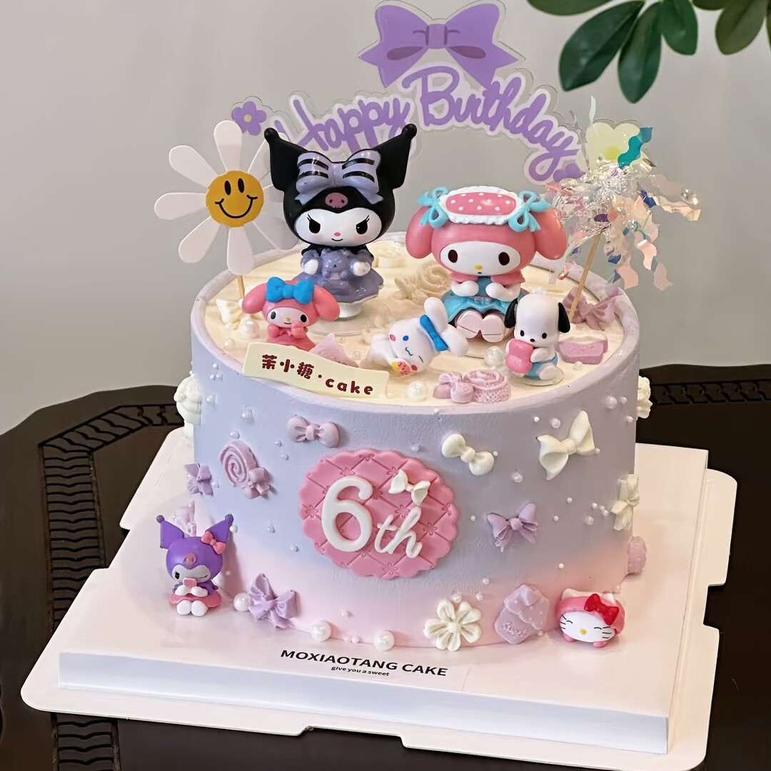 小女孩紫色发箍亚克力小插牌生日蛋糕装饰摆件黑酷骷髅头公仔玩偶