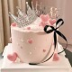 银色happybirthday皇冠生日蛋糕装 饰摆件公主风黑色丝带粉色爱心