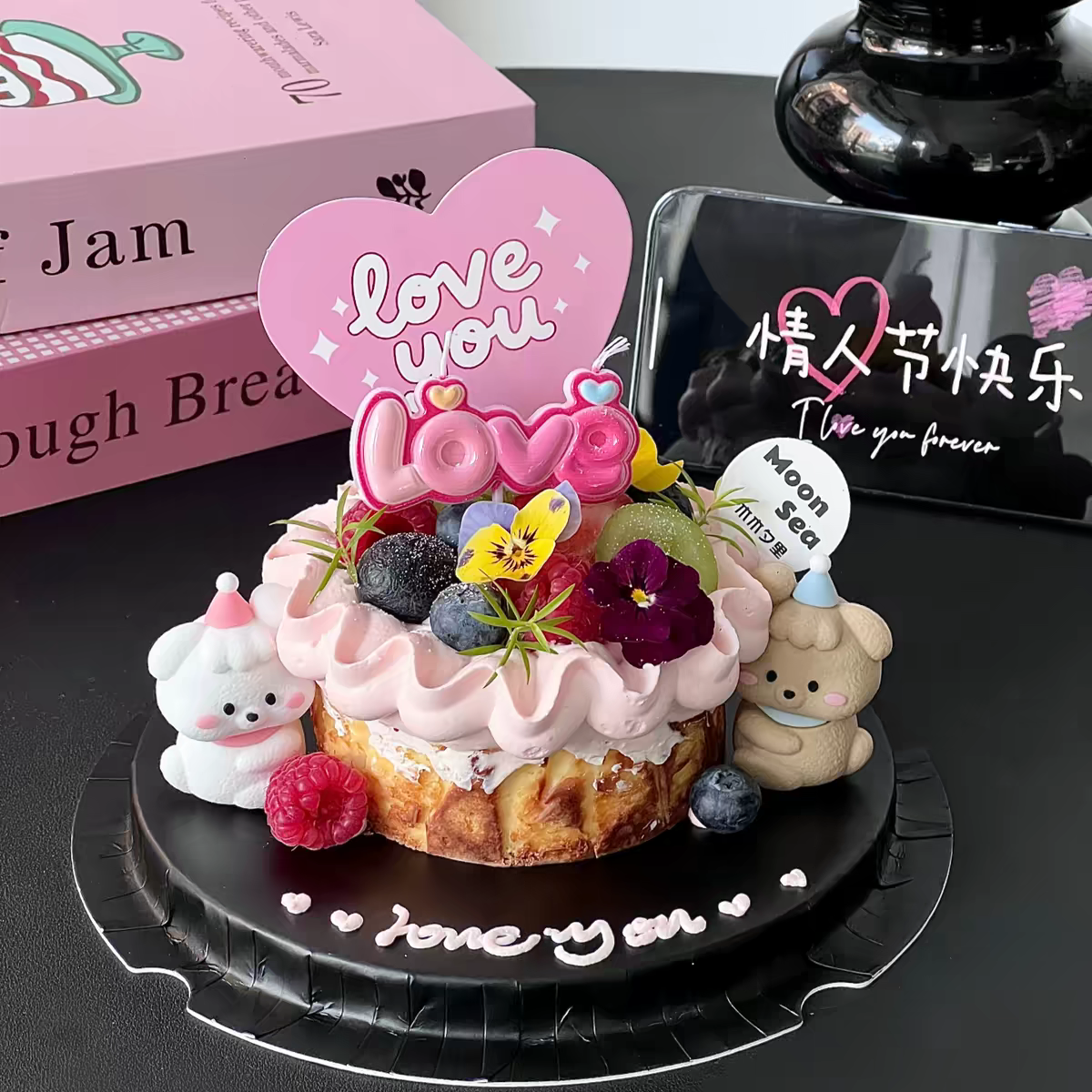 214情人节卡通修狗蛋糕装饰摆件粉色love蜡烛爱心卡片插牌,节庆用品/礼品,蛋糕/烘焙装饰用品,淘宝优惠券,粉丝福利购,淘宝优惠卷