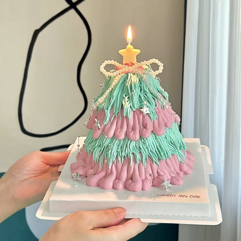 银色星星珠线粉蓝圣诞树圣诞节蛋糕装饰星星蜡烛珍珠蝴蝶结插件