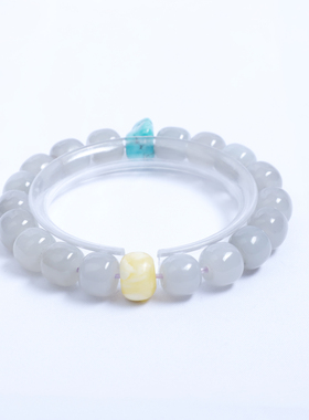 10*9mm冰烟紫和田玉手串搭配蜜蜡原矿绿松石简约手链女款单圈珠串