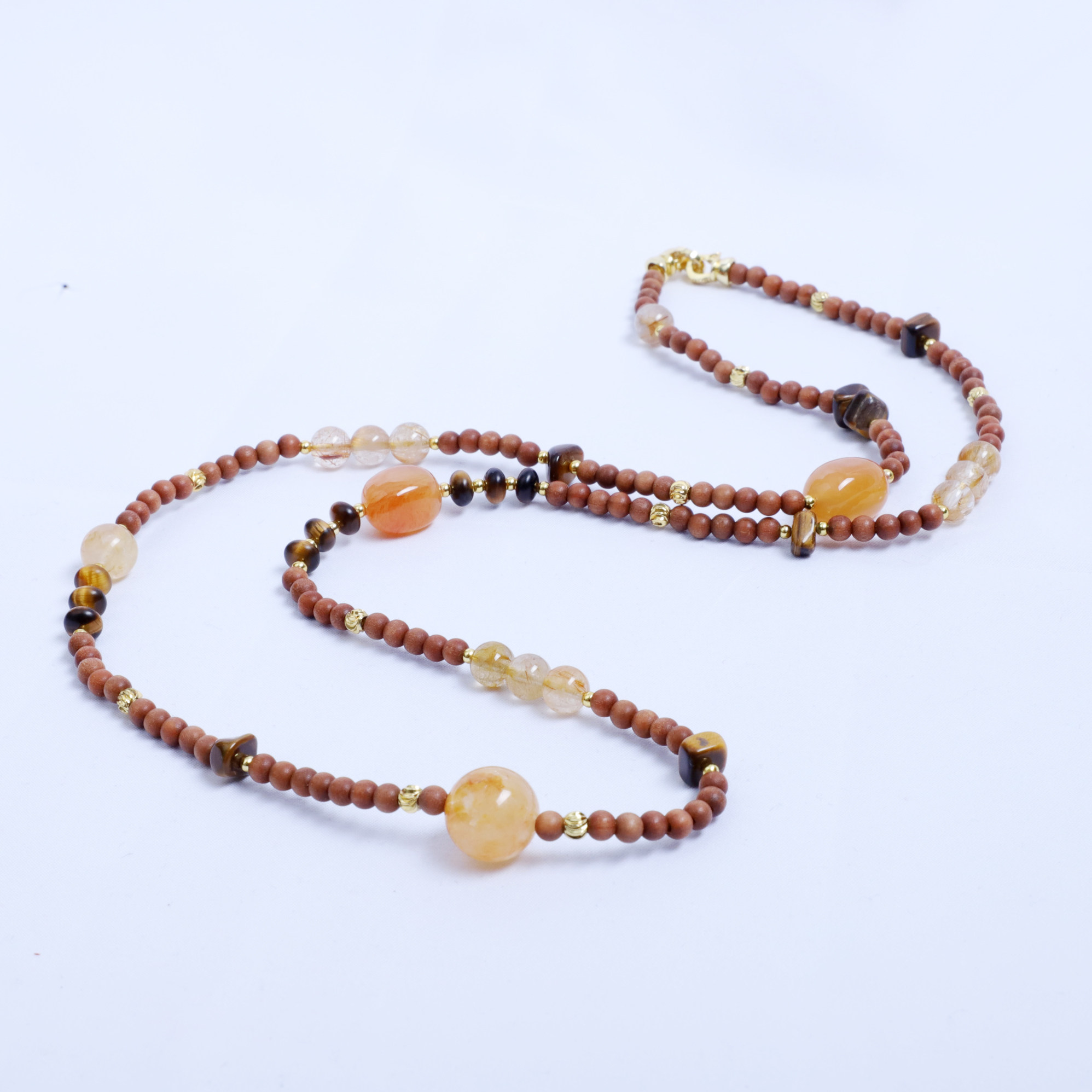 4mm老山檀毛衣链搭配发晶黄虎眼原创设计款女士项链