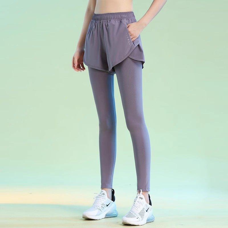 假两件紧身冰丝亲肤凉感运动长裤春秋新款小个子田径跑步瑜伽裤女