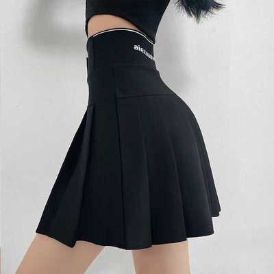 大码胖mm防走光百褶裙半身裙女春秋遮肉高腰显瘦包臀a字短裙ins潮