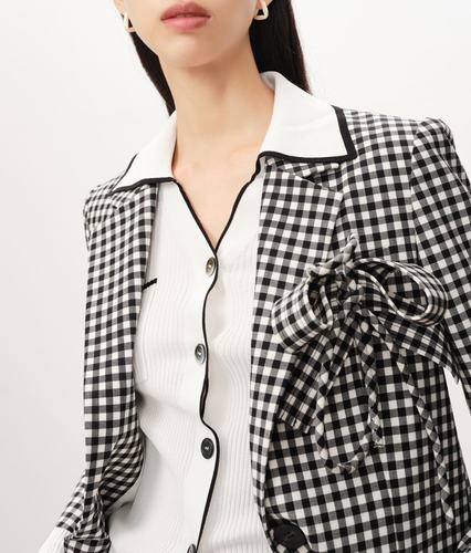 贝西妮专柜正品新款黑白格子个性设计感ol西装外套通勤