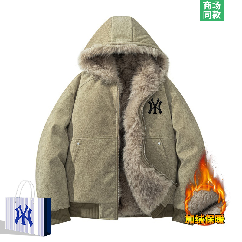 座山雕pu皮棉衣男士加绒连帽外套