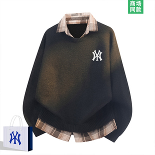 潮牌格纹针织衫 假两件翻领毛衣女士2025秋冬新款 线衣 专柜同款