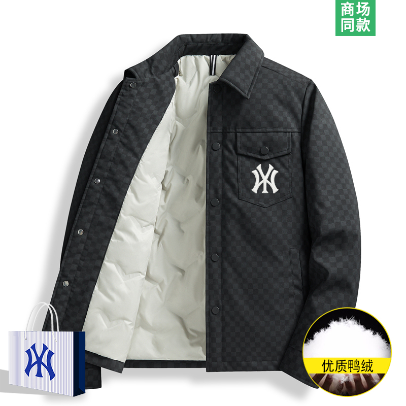工装羽绒服男士加厚棋盘格外套