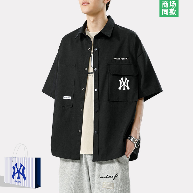 夏季新款圆领短袖衬衫外套男