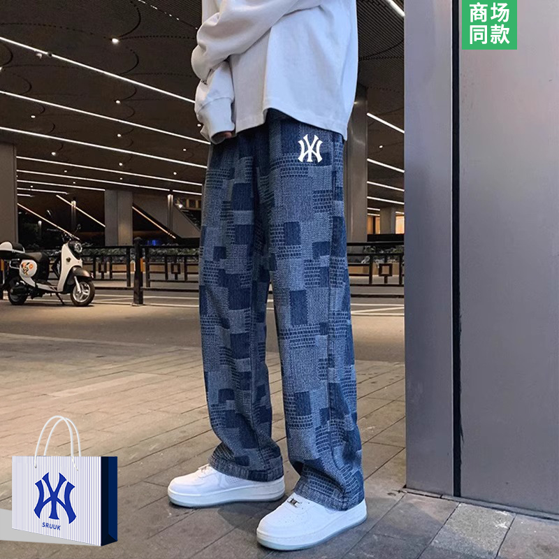 格子休闲裤子男士宽松直筒运动裤