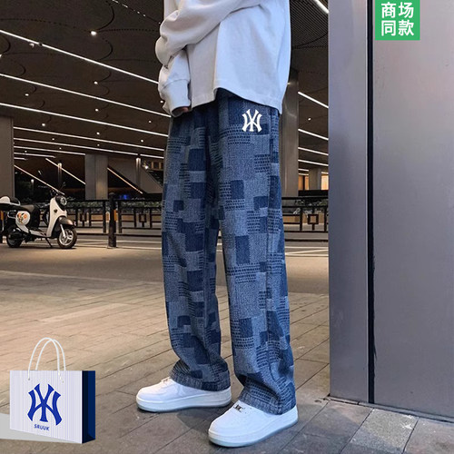 格子休闲裤子男士宽松直筒运动裤