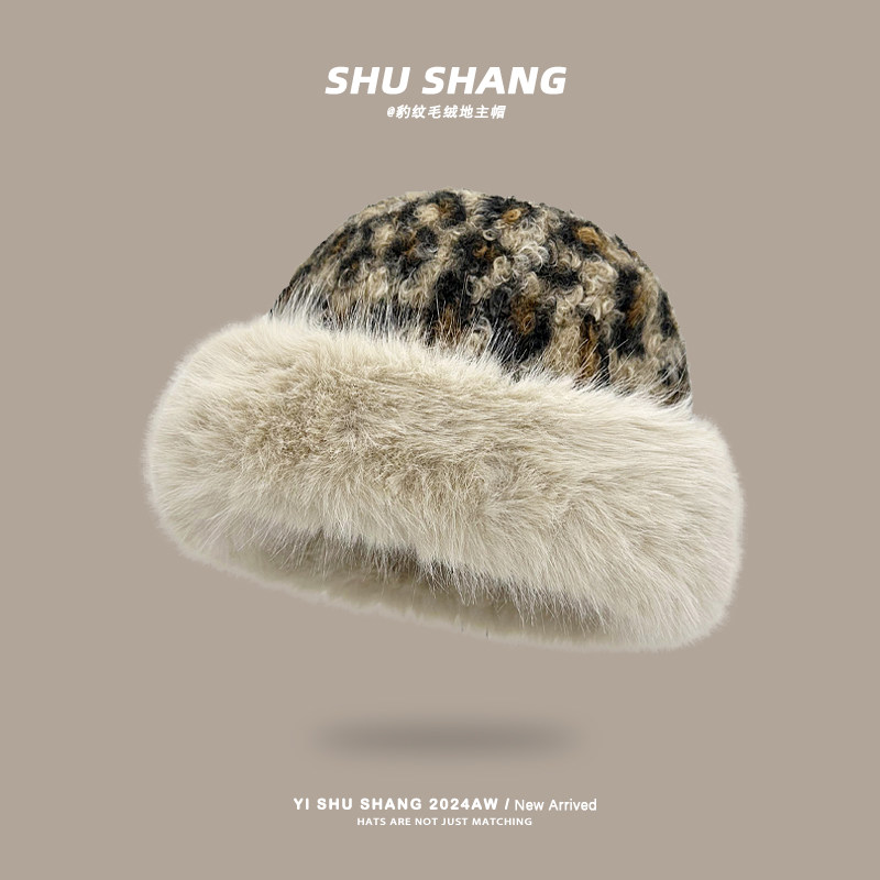 加绒保暖豹纹地主帽加厚毛绒盆帽