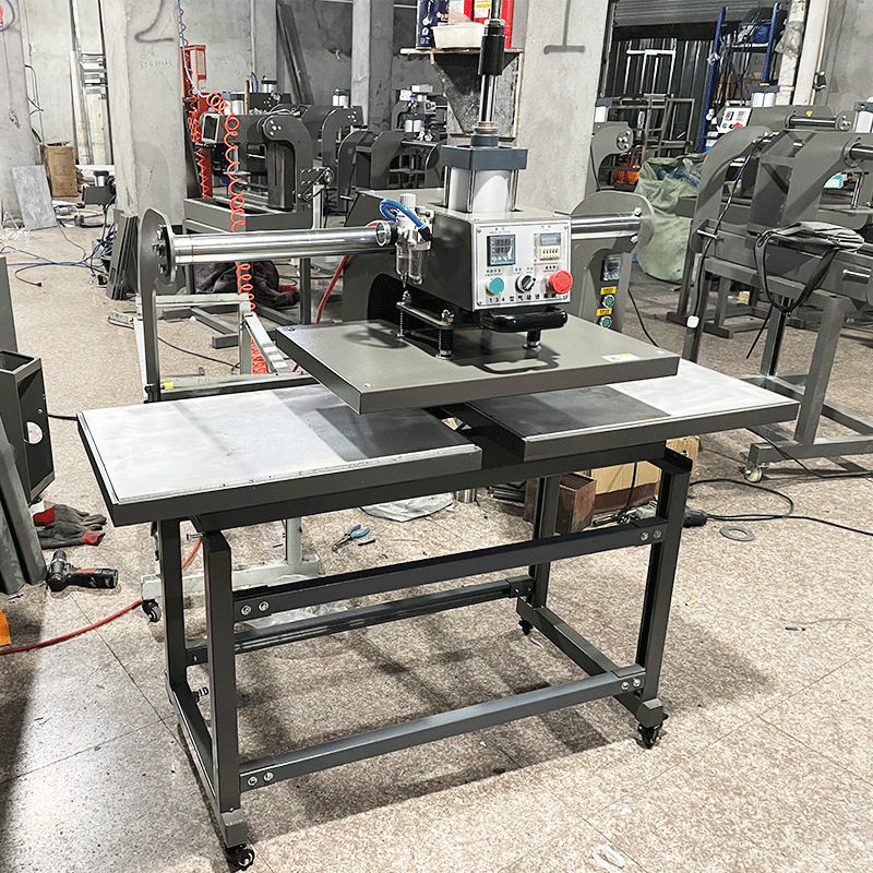 自动双工位3d凹凸压花机双头气动服装面料辅料上下加热压纹机器