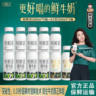 君乐宝悦鲜活牛奶260ml*9瓶+A2型260ml*2瓶低温奶营养学生早餐奶