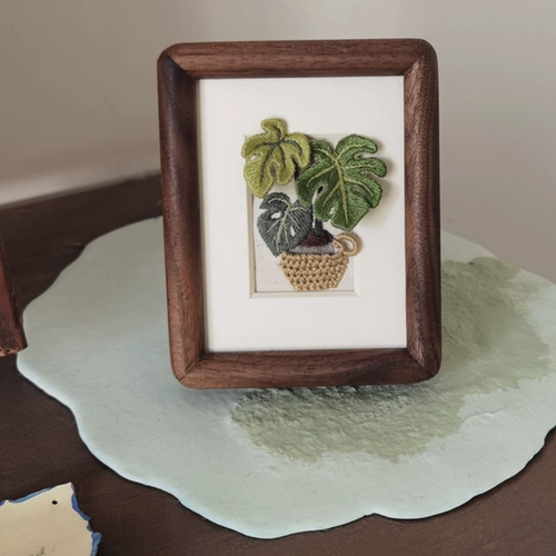 花暖原创刺绣绿植DIY材料包实木