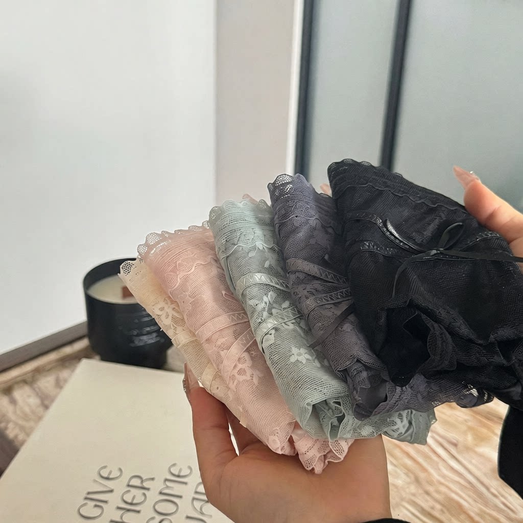 泰性感啦吧～法式纯欲透明少女中腰蝴蝶结蕾丝丝绸纯棉档女内裤批