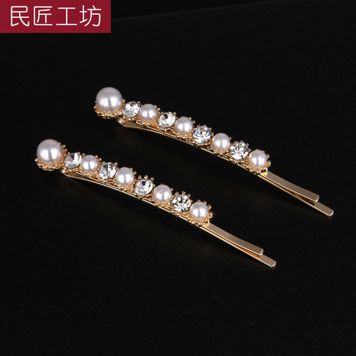ins侧边珍珠网红款超火一字发夹
