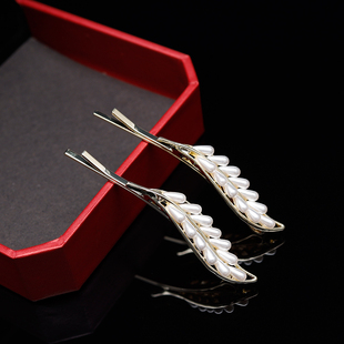 精致珍珠树叶发夹边夹侧边2025新款高端一字夹刘海前额碎发卡成人