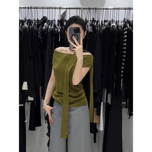 上衣 显瘦无袖 绿色针织吊带背心女2026夏季 高级感洋气欧货荡领修身