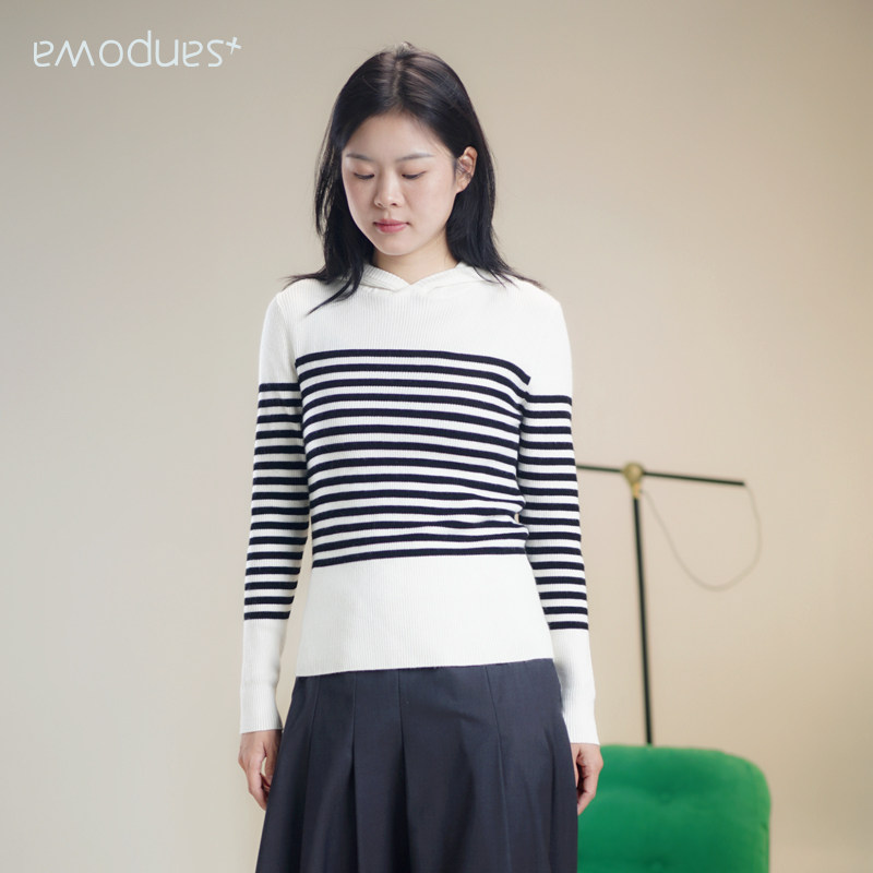 emodues新款女装绵羊毛条纹连帽套头衫,女装/女士精品,毛针织衫,淘宝优惠券,粉丝福利购,淘宝优惠卷