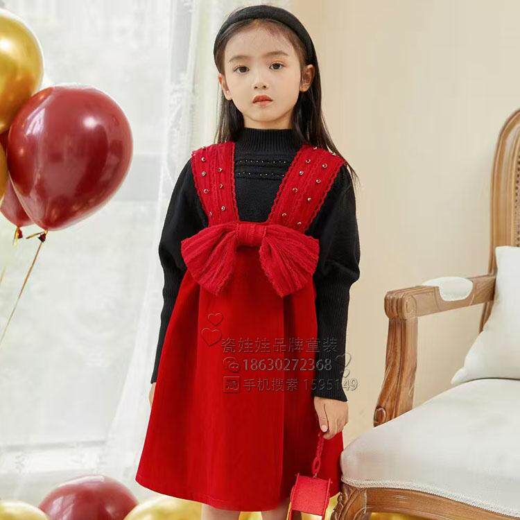 柏惠信子女童秋冬英伦时尚吊带裙新年装圣诞装BG271717012