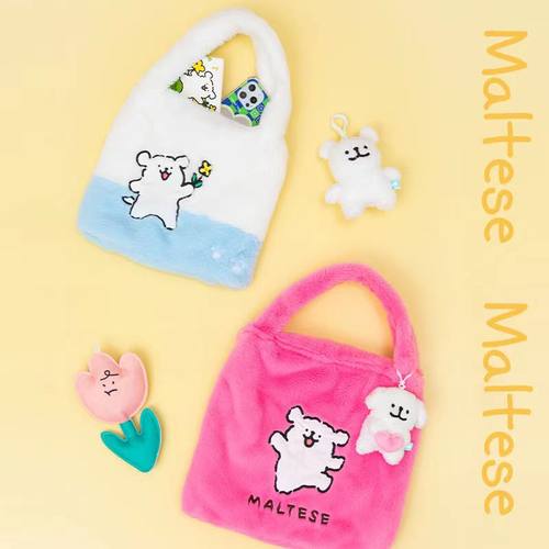 线条小狗单肩包韩国小狗毛绒包