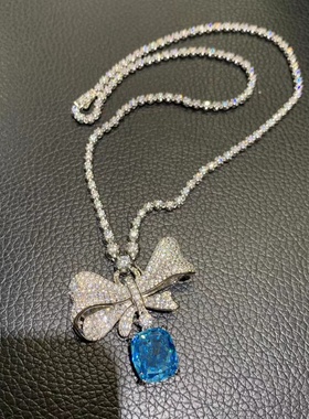 蝴蝶结吊坠项链可拆卸一款多戴925纯银镶锆石高档