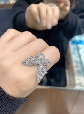 蝴蝶锆石戒指开口圈可调节 铜合金 流行时尚
