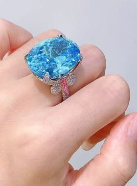 俏立海蓝宝戒指纯银高级感