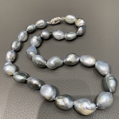 11-14MM 天然铂金灰大溪地珍珠项链大颗粒异形 guild证书经典俏立