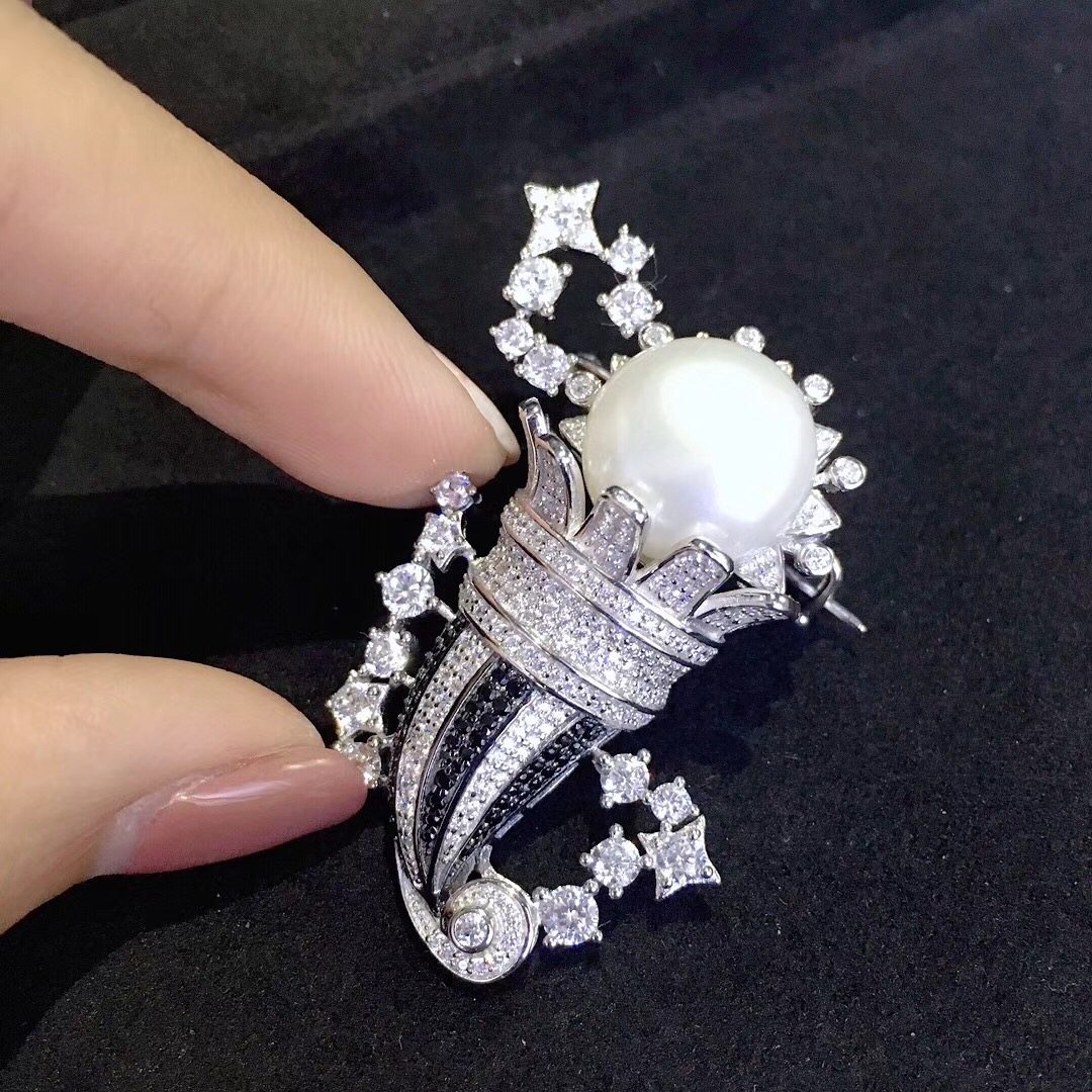 12星座之巨蟹座星座胸针 项链扣 双用 天然珍珠胸针 925纯银锆石