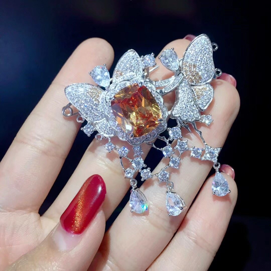 双子座纯银镶锆石生日礼物胸针