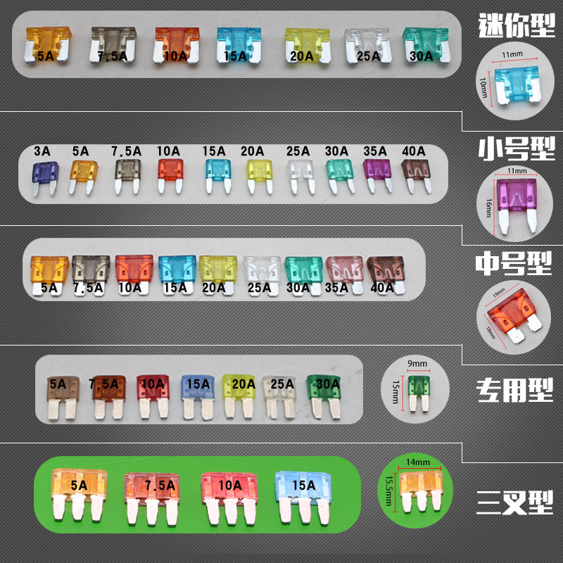 适用汽车点烟器空调照明电器雨刷喇叭USB大中小保险片保险丝插片