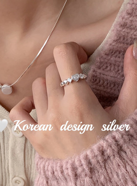 2025韩国气质设计银饰品 S925纯银爱心锆石戒指小众叠戴高级感女