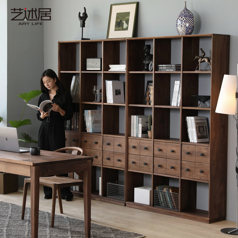黑胡桃木北美置物架中式组合书架