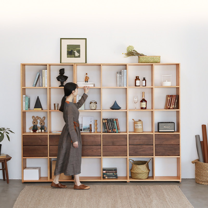 述归黑胡桃撞色原木书架