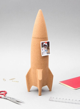 英国SUCK UK创意软木火箭收纳笔筒 个性桌面陈列筒贴便签照片礼物