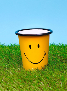 英国Suck UK 复古黄色笑脸搪瓷咖啡杯可爱金属水杯酒杯饮料杯礼物